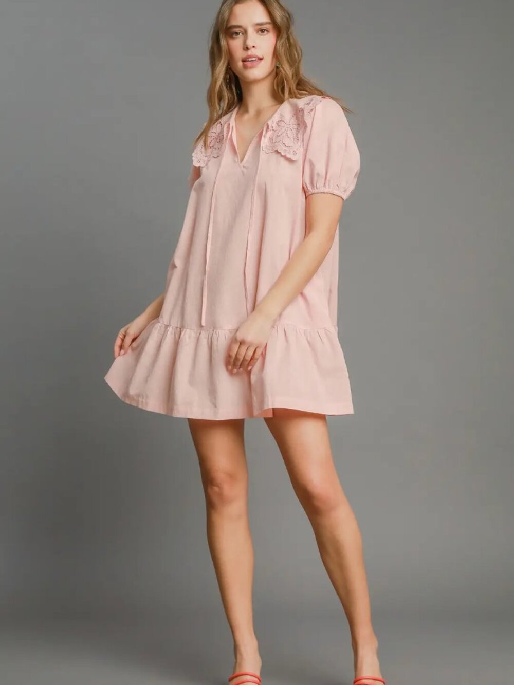 B73 Embroidered Collar Mini Dress in Pink NEW